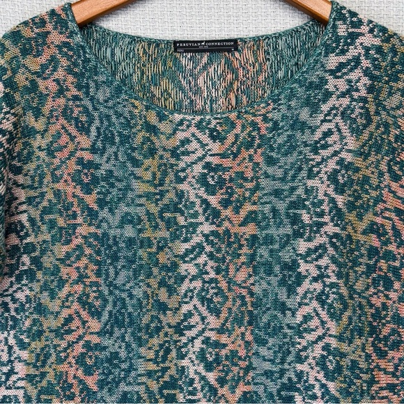 Peruvian Connection Pima Cotton Sweater Jacquard Geometric Colorful Med Pullover - Picture 4 of 7